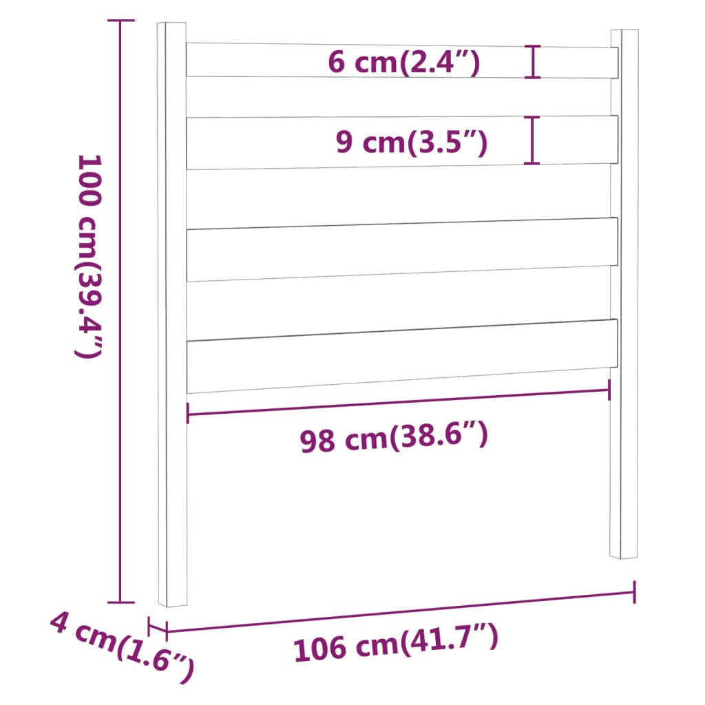 Sengegavl hvit 106x4x100 cm heltre furu