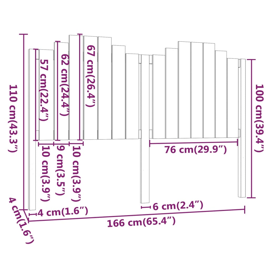 Sengegavl 166x4x110 cm heltre furu