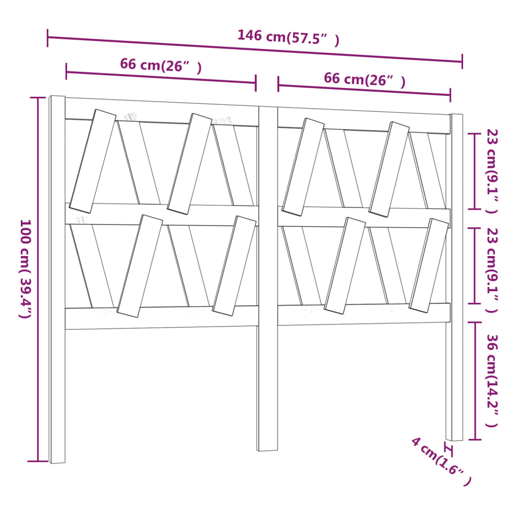 Sengegavl 146x4x100 cm heltre furu