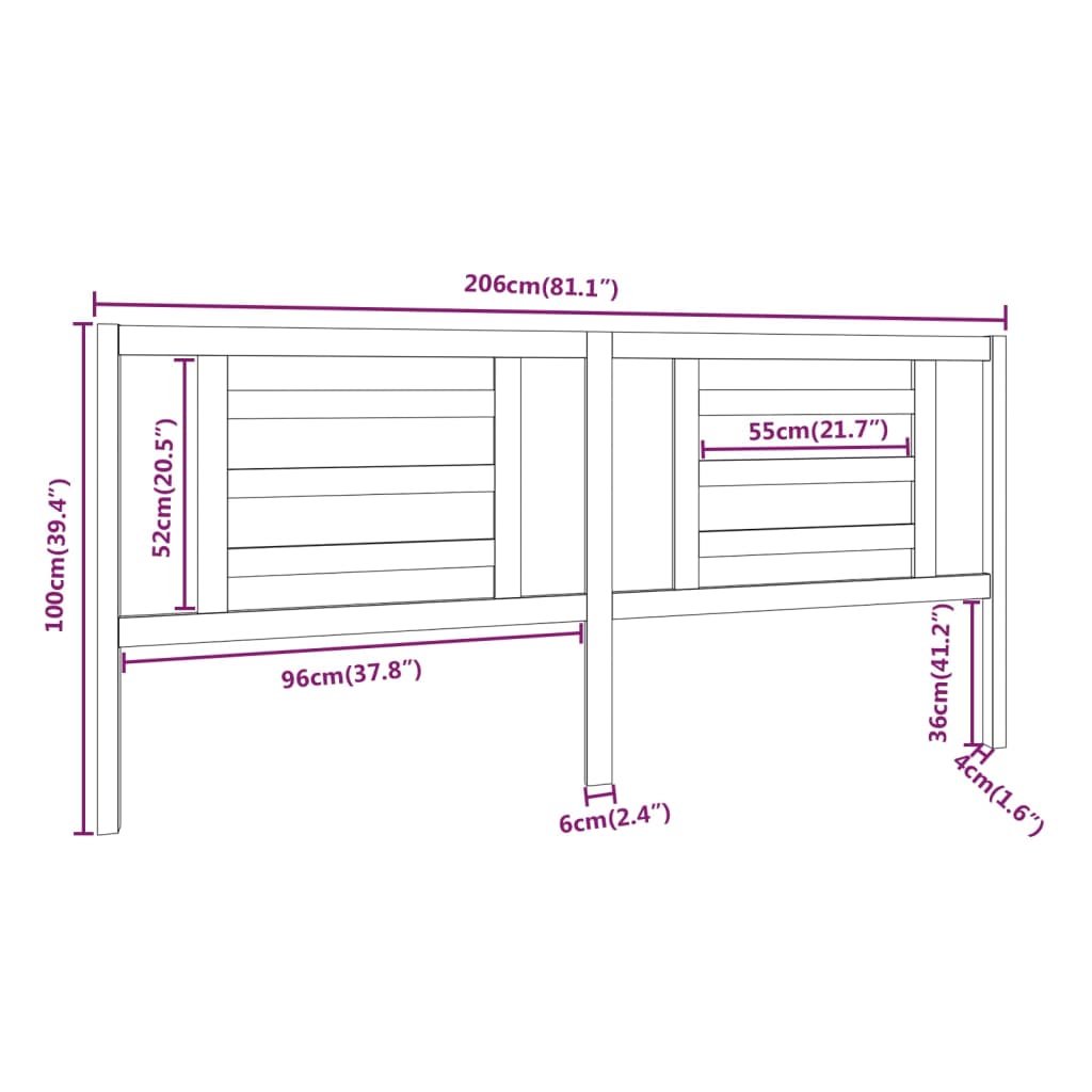 Sengegavl 206x4x100 cm heltre furu