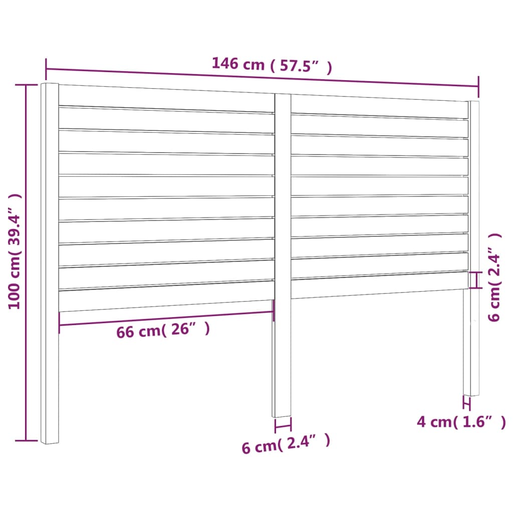 Sengegavl hvit 146x4x100 cm heltre furu