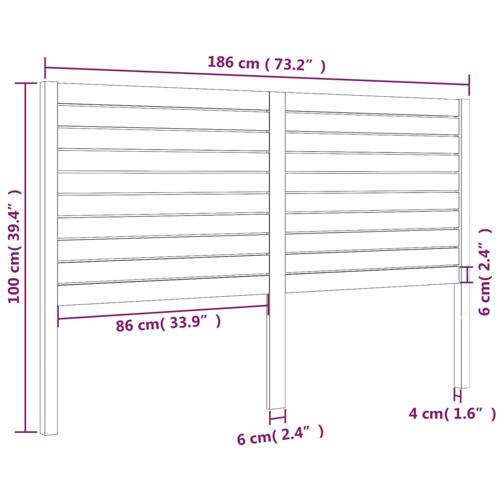 Sengegavl 186x4x100 cm heltre furu