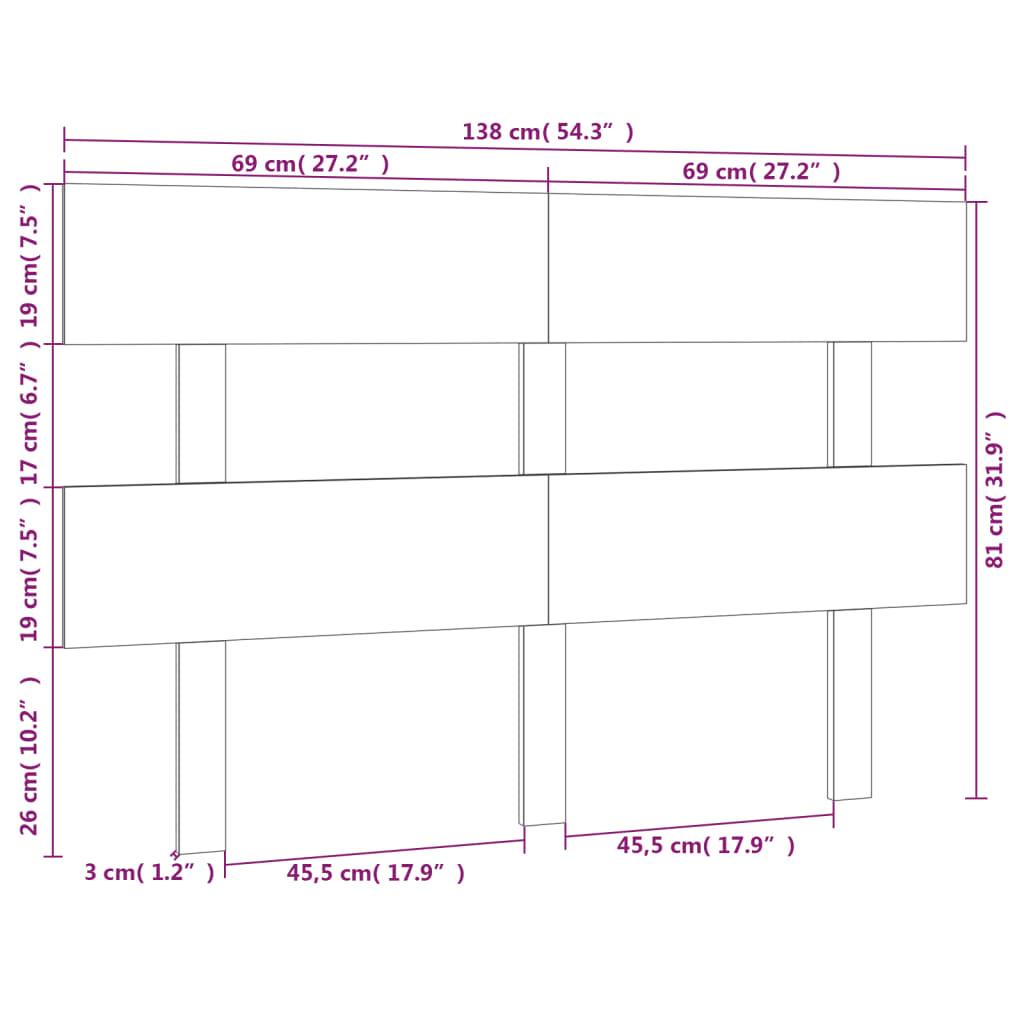 Sengegavl svart 138x3x81 cm heltre furu vidaXL