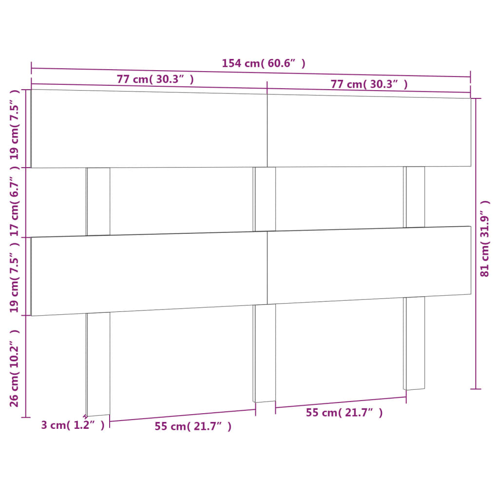 Sengegavl 154x3x81 cm heltre furu