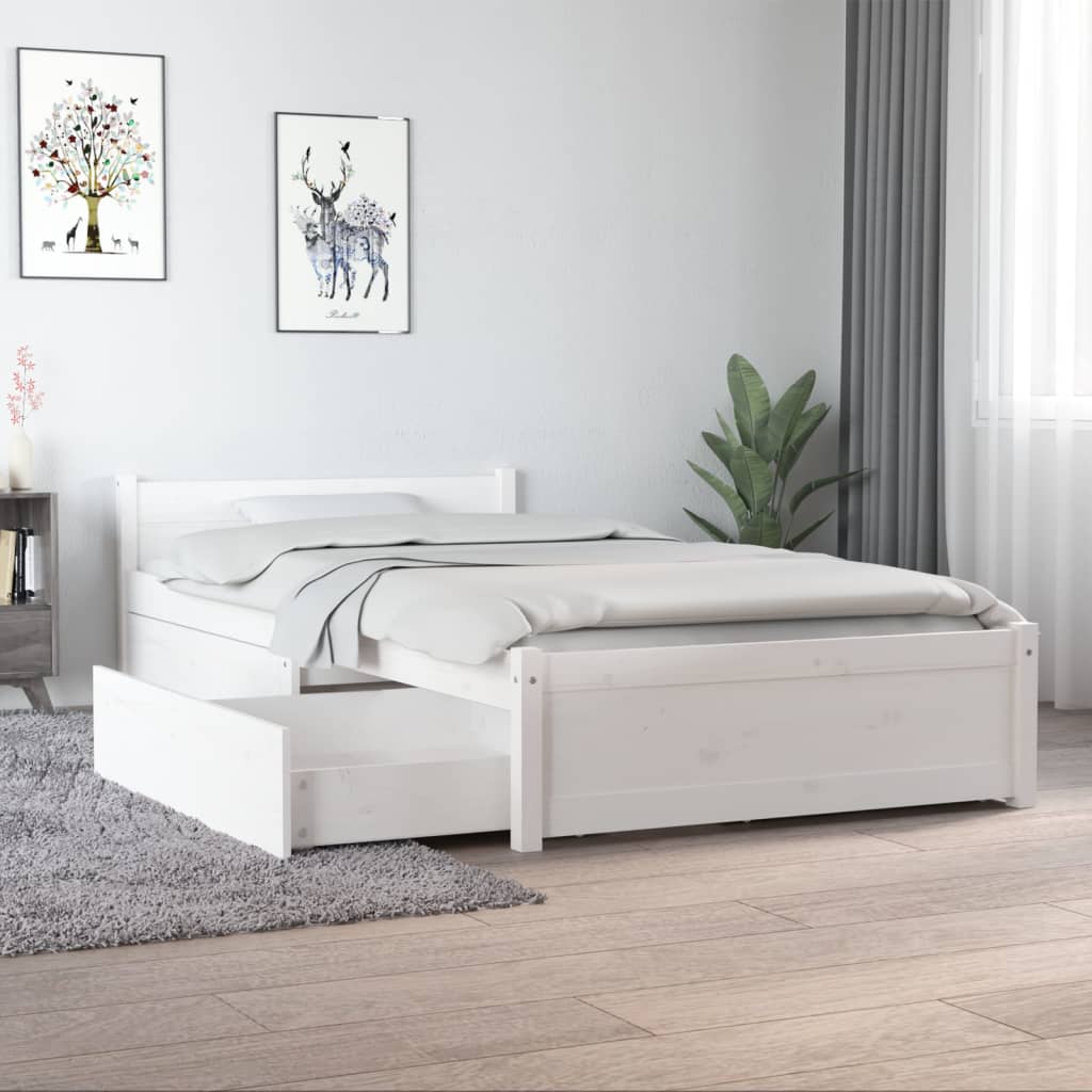 Sengeramme med skuffer hvit 90x190 cm Single