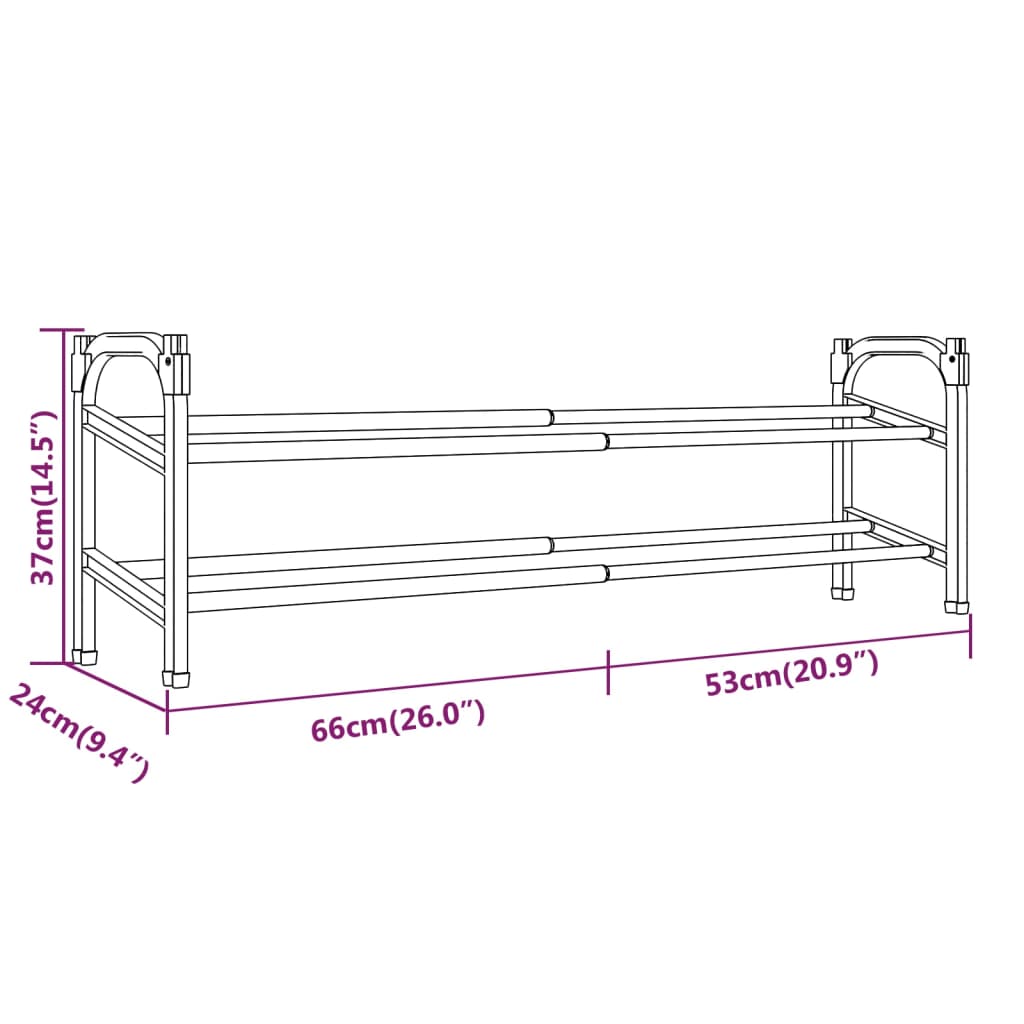 Uttrekkbart skostativ med 2 hyller 119x24x37 cm