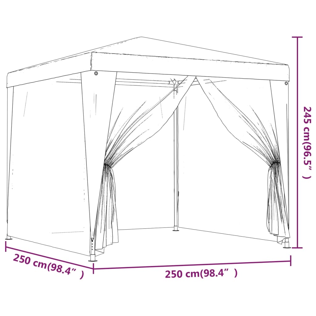 Festtelt med 4 sidevegger av netting grønn 2,5x2,5 m HDPE