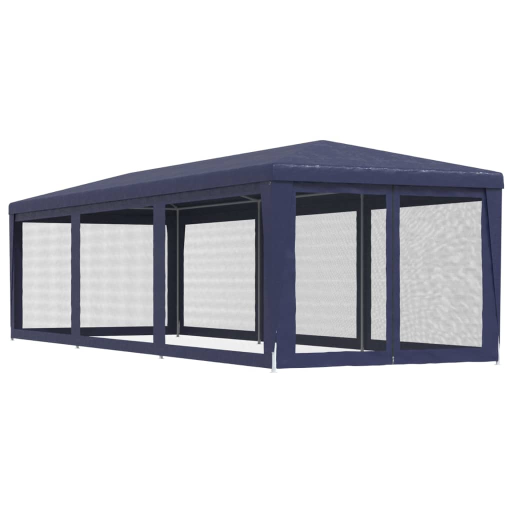 Festtelt med 8 sidevegger av netting blå 3x9 m HDPE