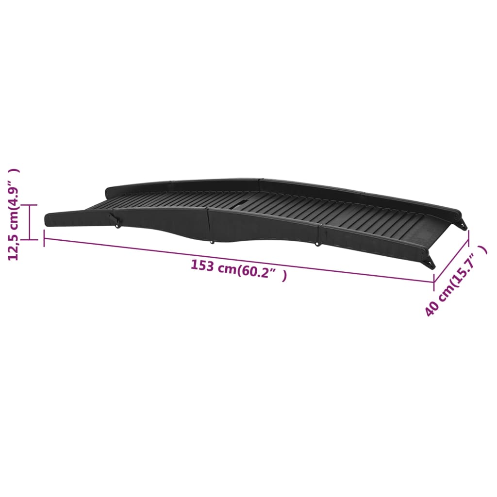 Sammenleggbar hunderampe svart 153x40x12,5 cm plast