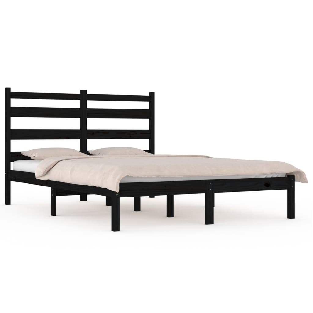 Sengeramme svart heltre furu 200x200 cm