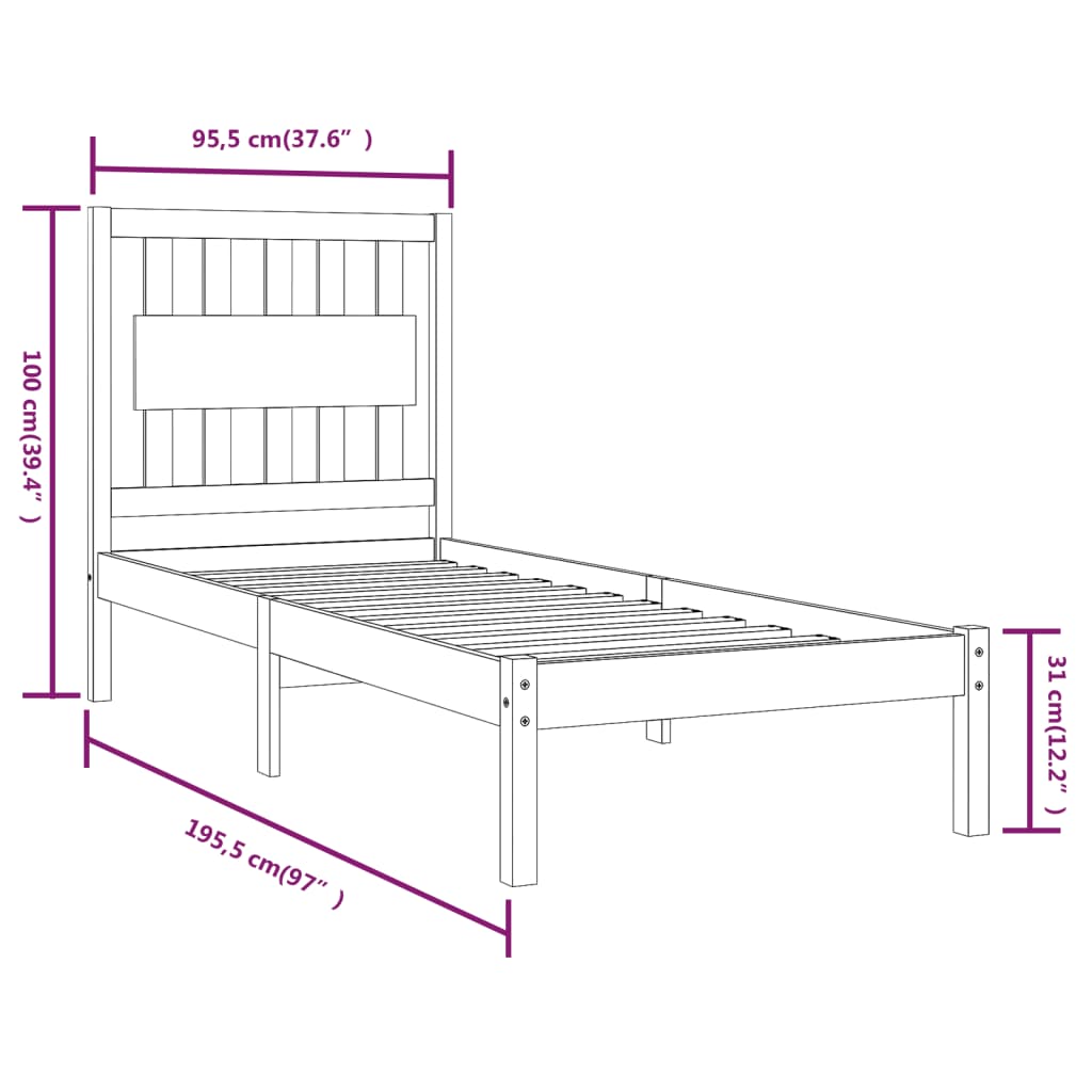 Sengeramme heltre furu 90x190 cm Single