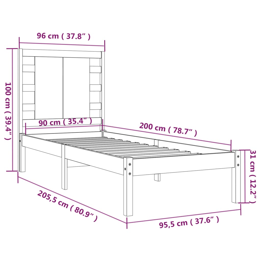 Sengeramme uten madrass 90x200 cm heltre furu