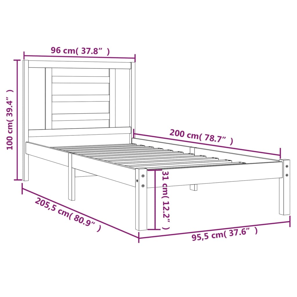 Sengeramme uten madrass 90x200 cm heltre furu