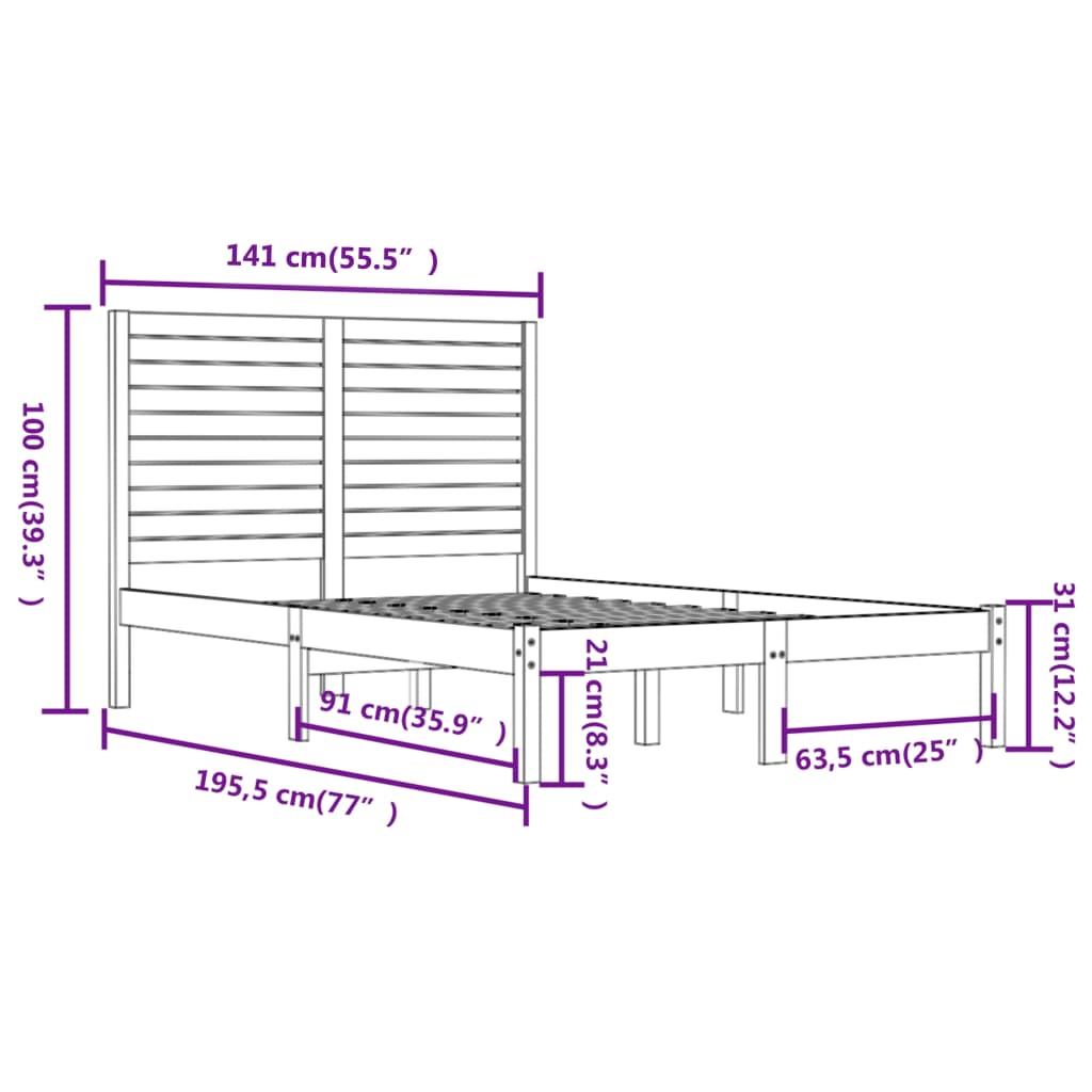 Sengeramme hvit heltre 135x190 cm Double