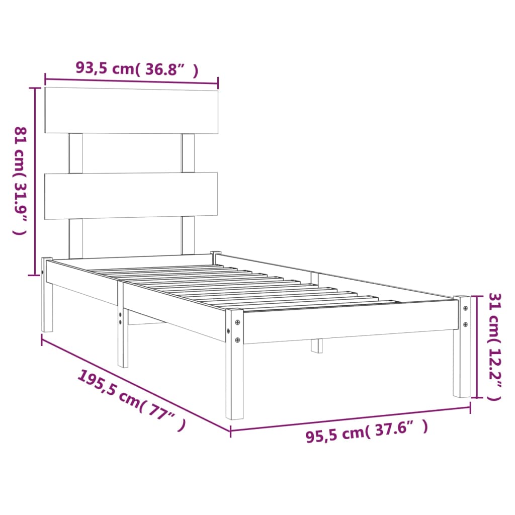 Sengeramme hvit heltre 90x190 cm Single