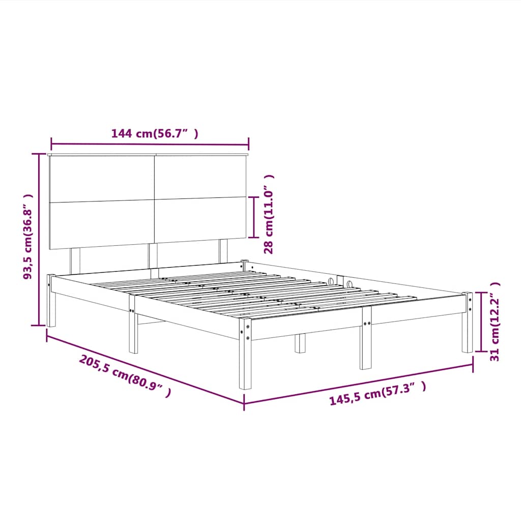 Sengeramme uten madrass hvit 140x200 cm heltre furu