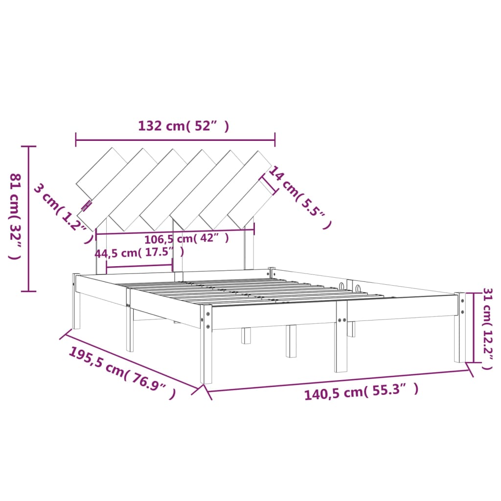 Sengeramme hvit 135x190 cm Double heltre
