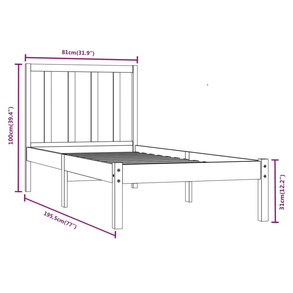 Sengeramme uten madrass 75x190 cm heltre furu