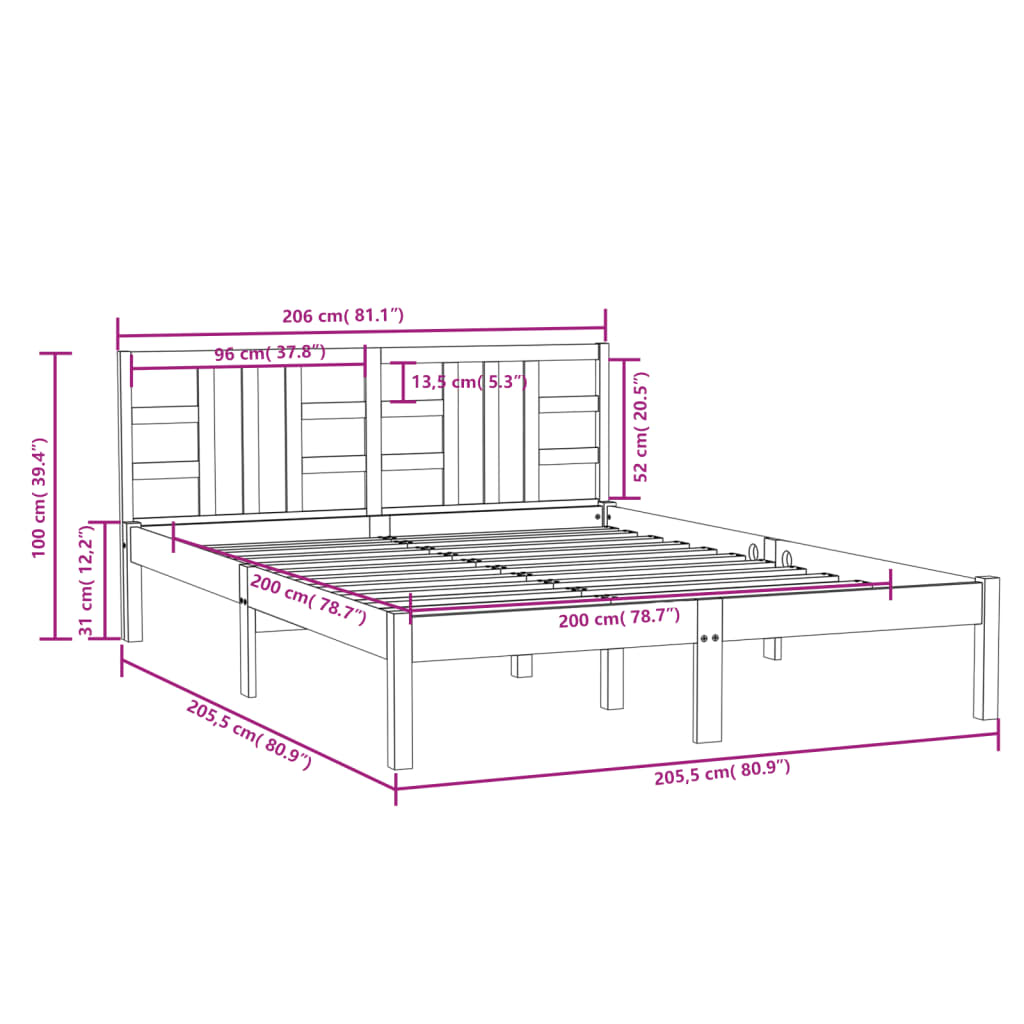 Sengeramme honningbrun heltre200x200 cm