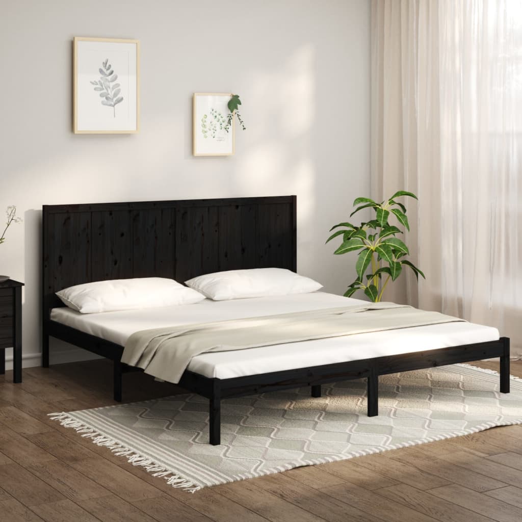 Sengeramme svart heltre furu 200x200 cm