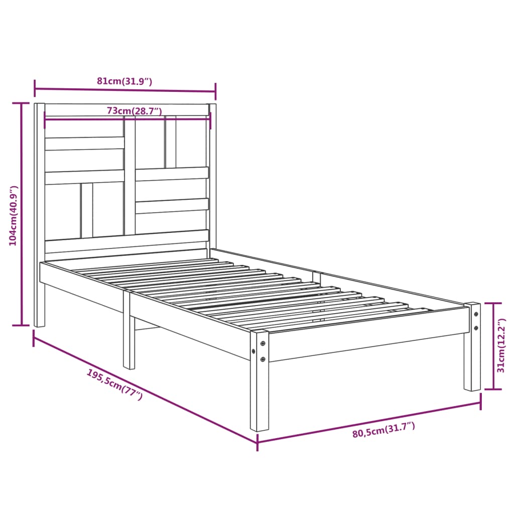 Sengeramme hvit heltre 75x190 cm Small Single