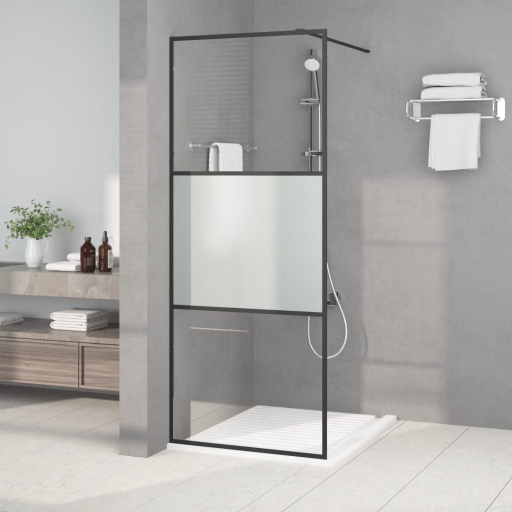 Dusjvegg svart 80x195 cm halvfrostet ESG-glass