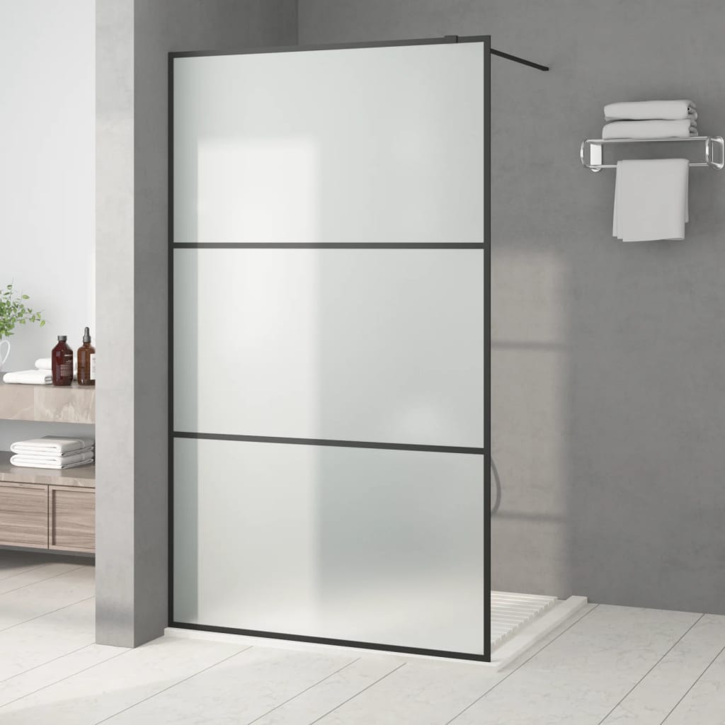 Dusjvegg svart 115x195 cm frostet ESG-glass