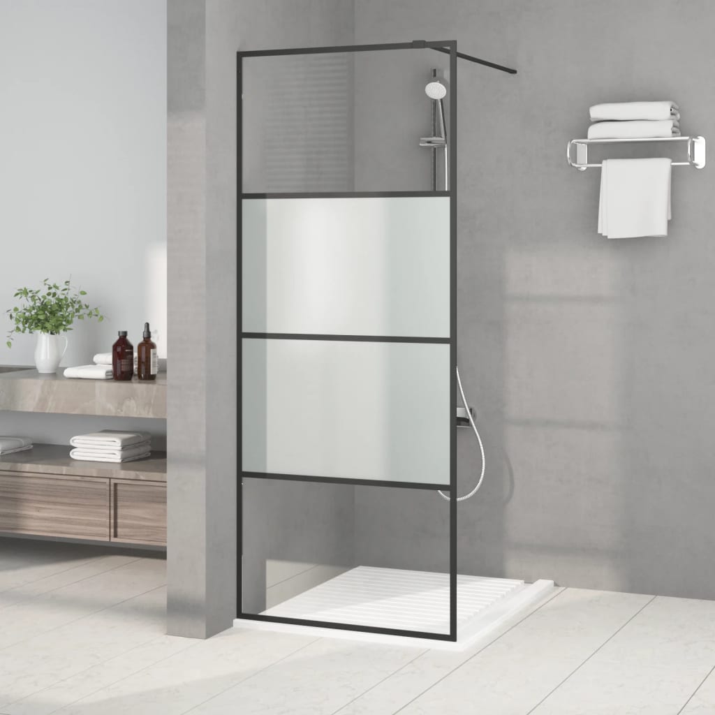 Dusjvegg svart 80x195 cm halvfrostet ESG-glass