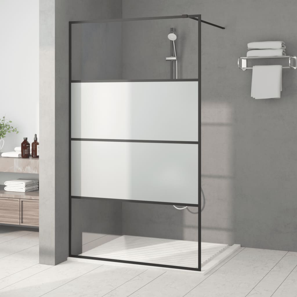 Dusjvegg svart 115x195 cm halvfrostet ESG-glass
