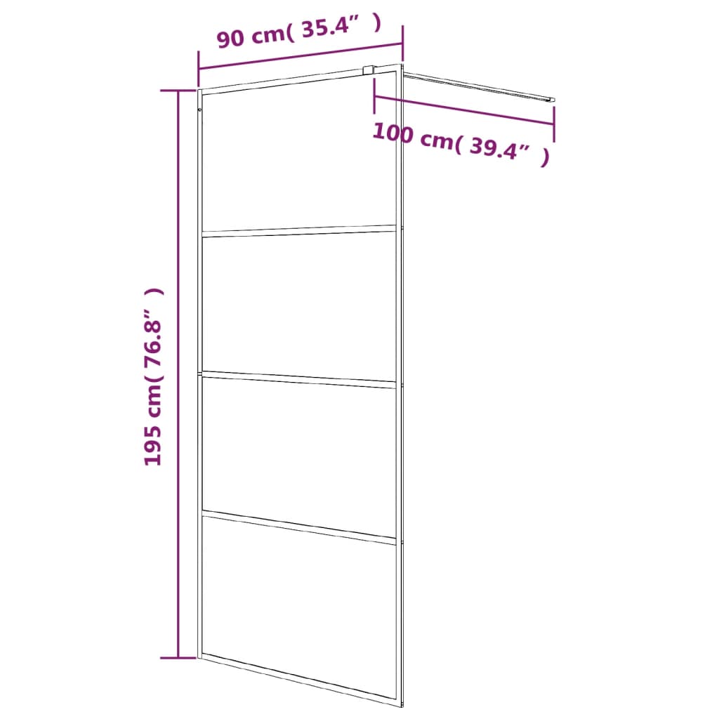 Dusjvegg svart 90x195 cm frostet ESG-glass