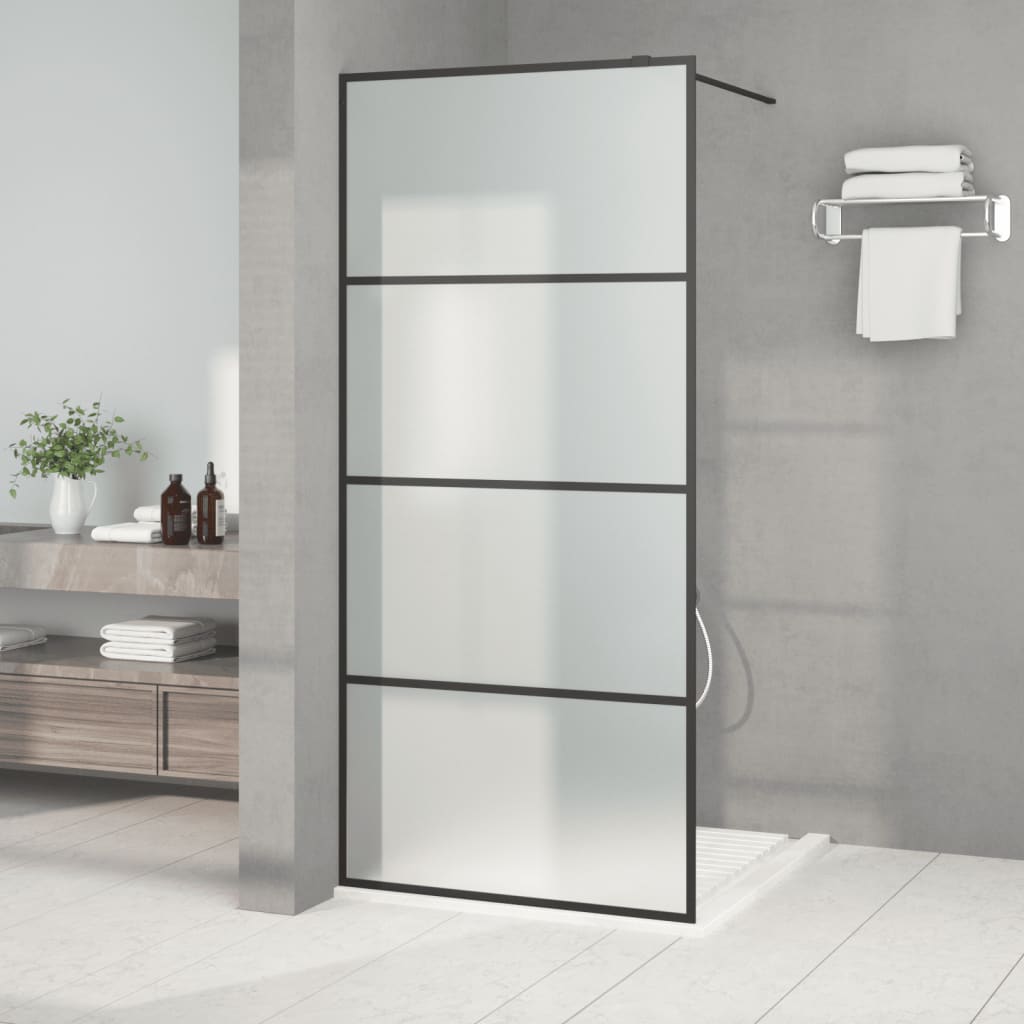Dusjvegg svart 90x195 cm frostet ESG-glass