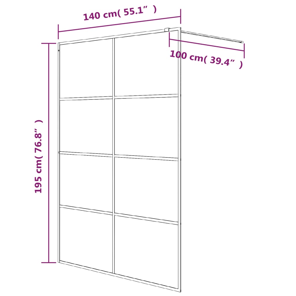 Dusjvegg hvit 140x195 cm klart ESG-glass