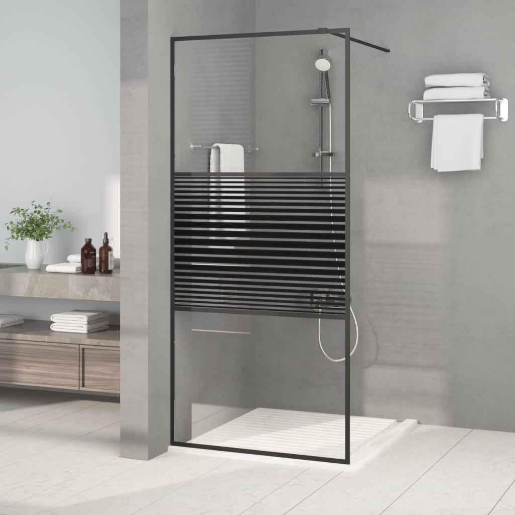Dusjvegg svart 90x195 cm klart ESG-glass