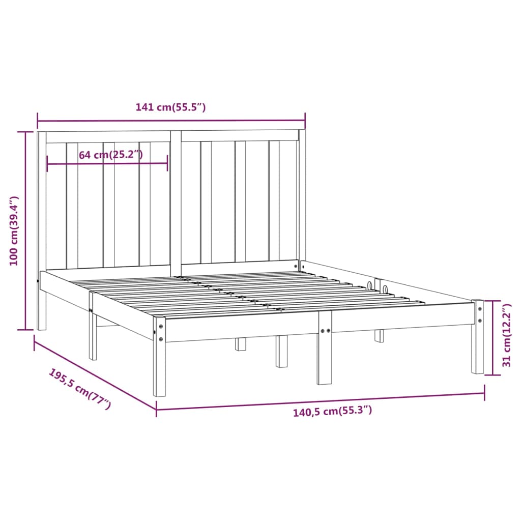 Sengeramme uten madrass hvit 135x190 cm heltre furu