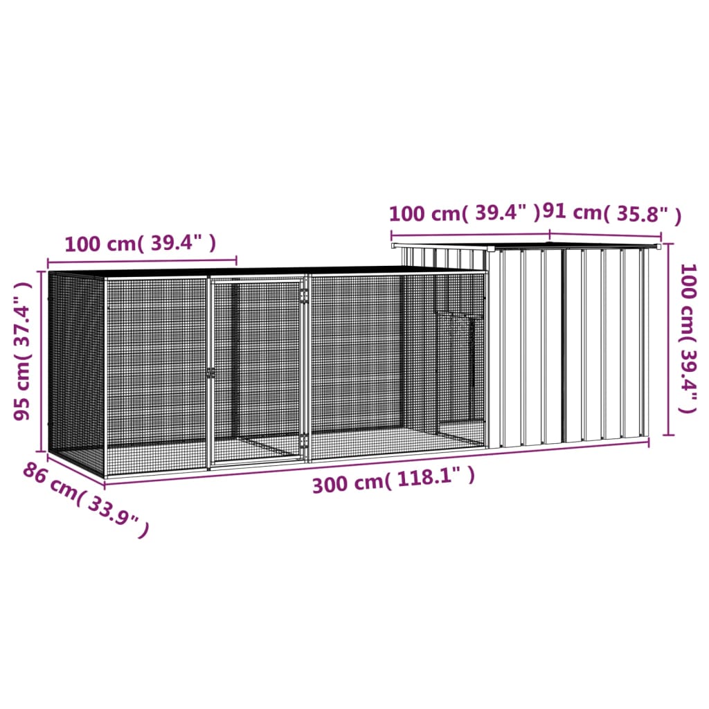 Kyllingbur antrasitt 300x91x100 cm galvanisert stål