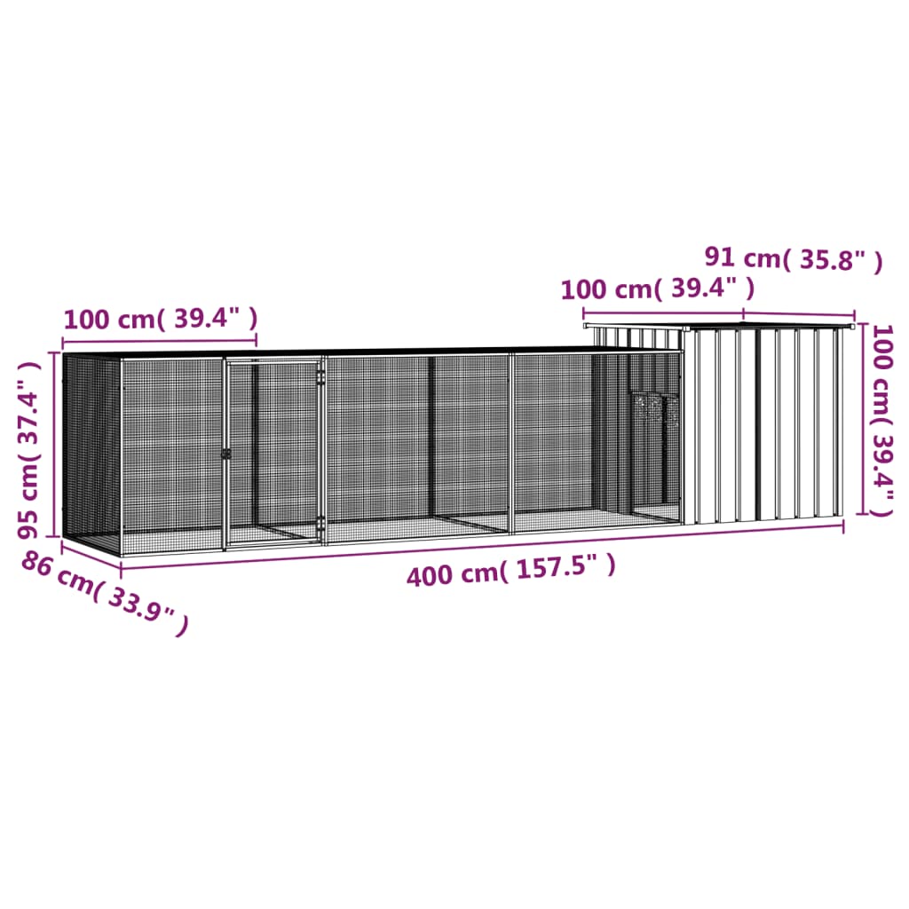 Kyllingbur antrasitt 400x91x100 cm galvanisert stål