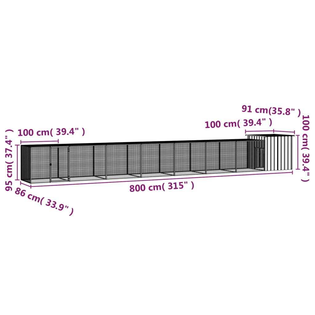 Kyllingbur antrasitt 800x91x100 cm galvanisert stål
