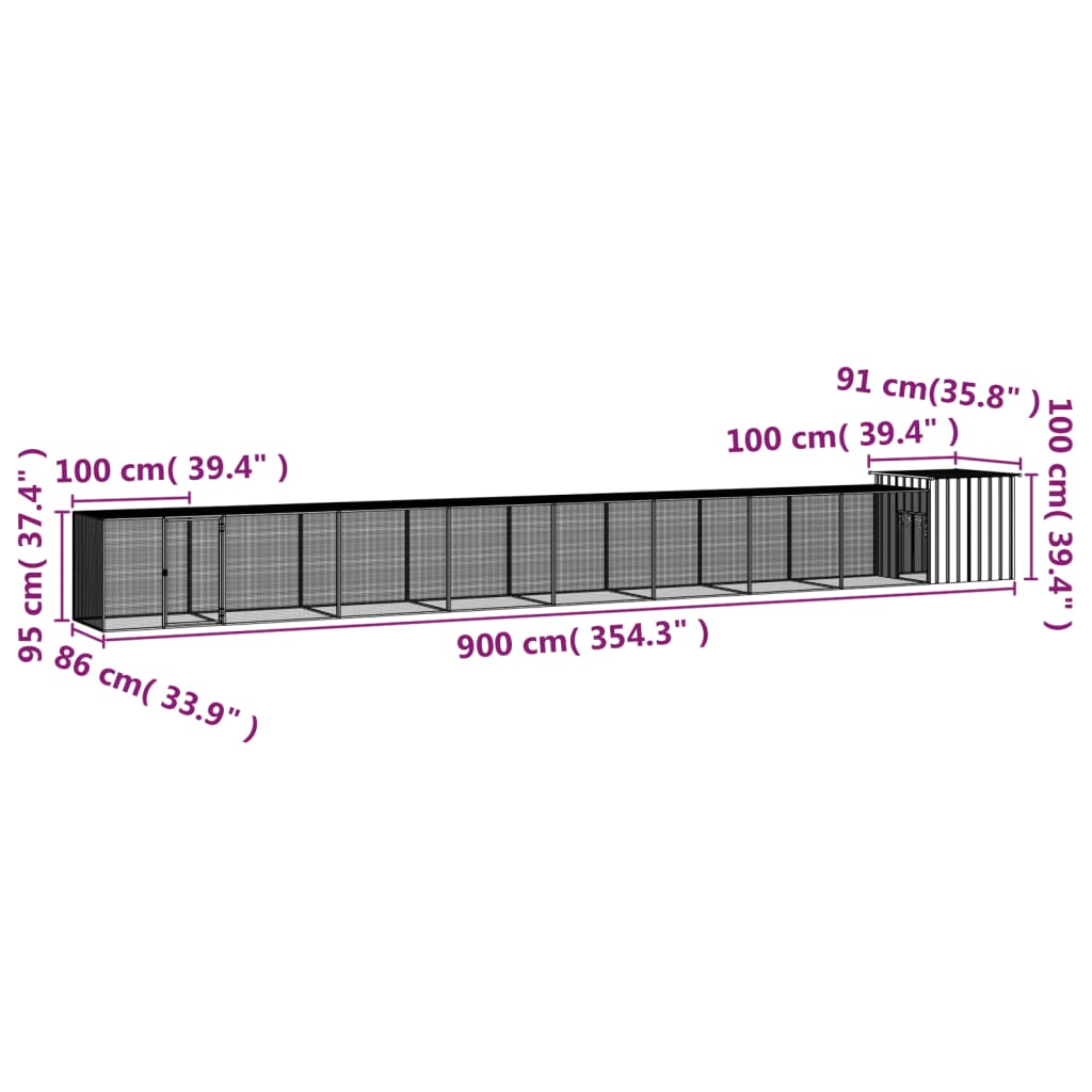 Kyllingbur antrasitt 900x91x100 cm galvanisert stål