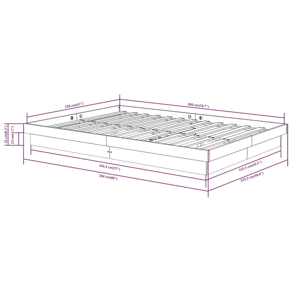 Sengeramme hvit heltre 120x200 cm