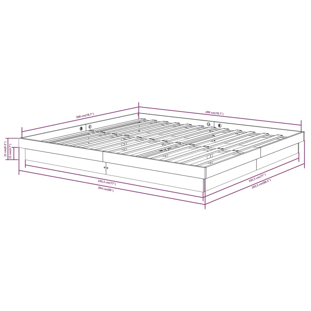 Sengeramme hvit heltre 200x200 cm