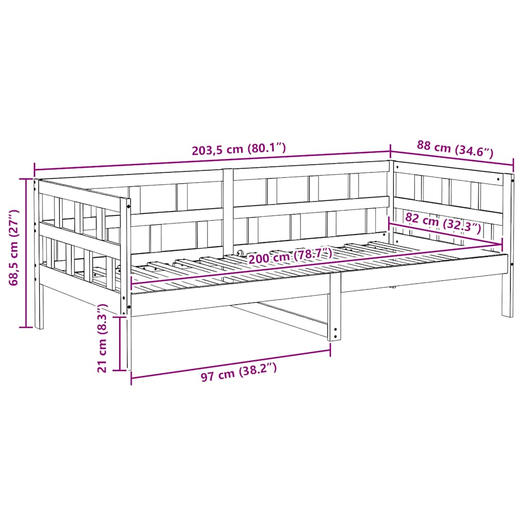 Dagseng honningbrun heltre furu 80x200 cm