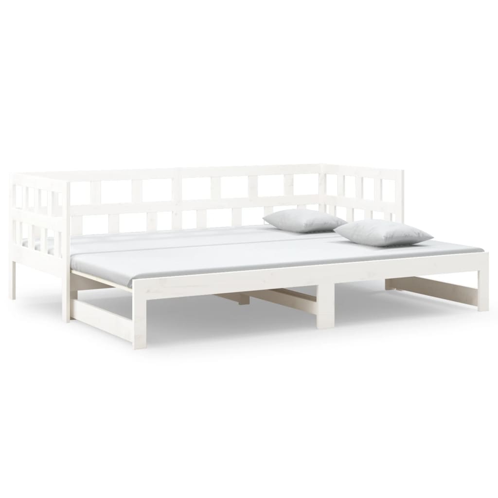 Uttrekkbar dagseng hvit heltre furu 2x(90x200) cm