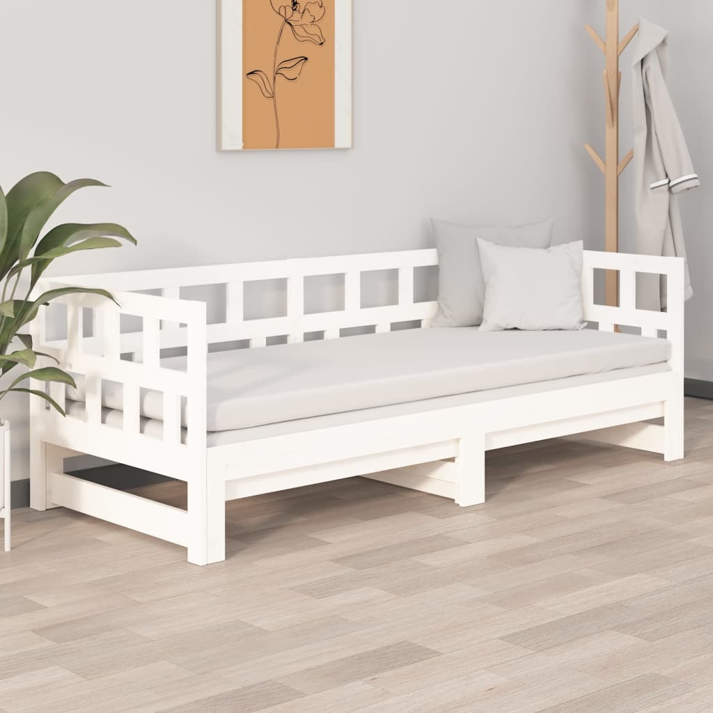 Uttrekkbar dagseng hvit heltre furu 2x(90x200) cm