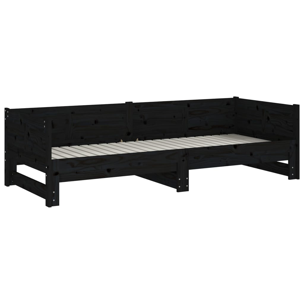 Uttrekkbar dagseng svart heltre furu 2x(90x190) cm