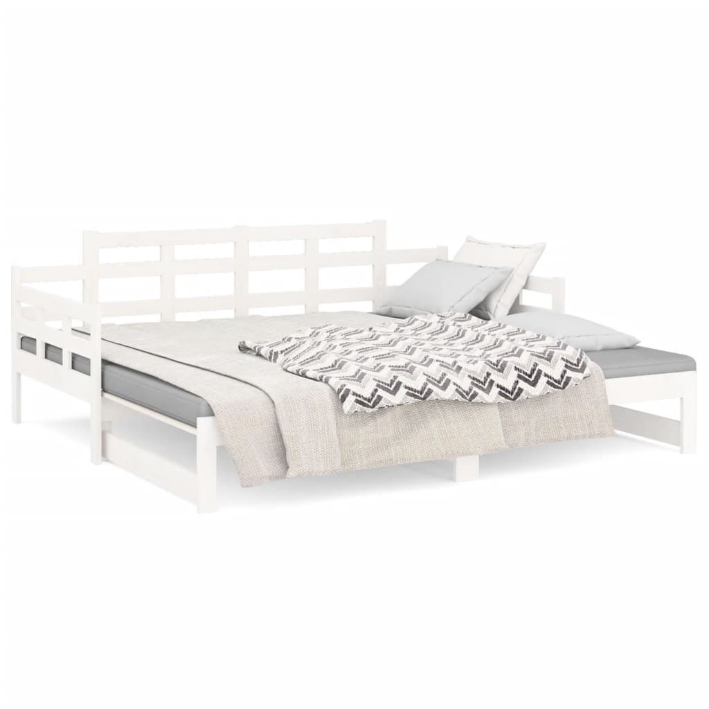 Uttrekkbar dagseng hvit heltre furu 2x(90x200) cm