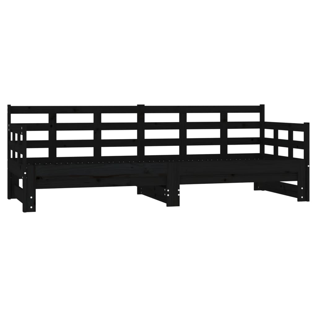 Uttrekkbar dagseng svart heltre furu 2x(90x190) cm