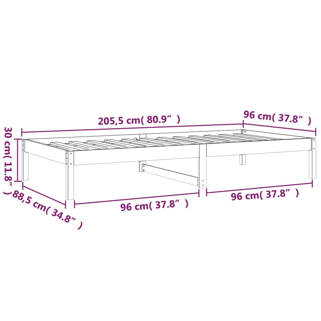 Dagseng uten madrass hvit 90x200 cm heltre furu