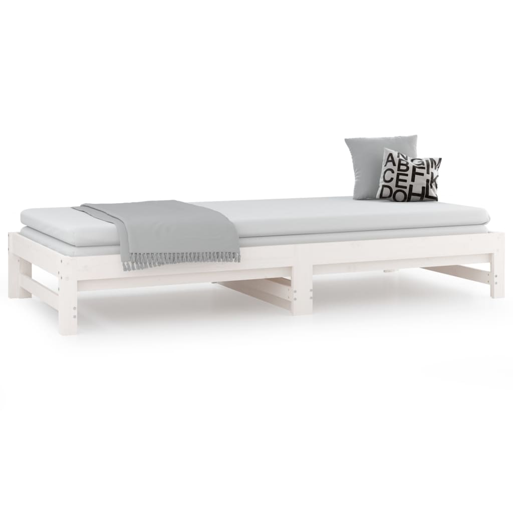 Uttrekkbar dagseng hvit 2x(90x190) cm heltre furu