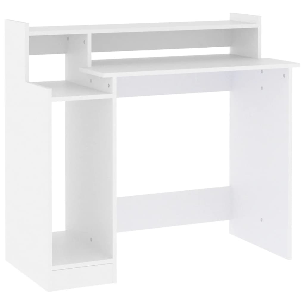 Skrivebord med LED-lys hvit 97x45x90 cm konstruert tre