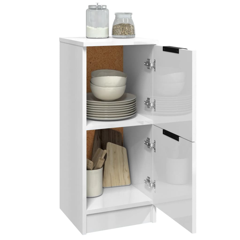 Skjenker 2 stk høyglans hvit 30x30x70 cm konstruert tre